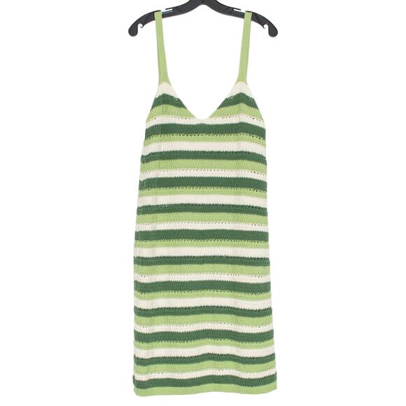 Vila Dress Crochet Knit Cottage Coquette Boho Retro Midi Stripe Green Size 18/20 - Picture 1 of 7